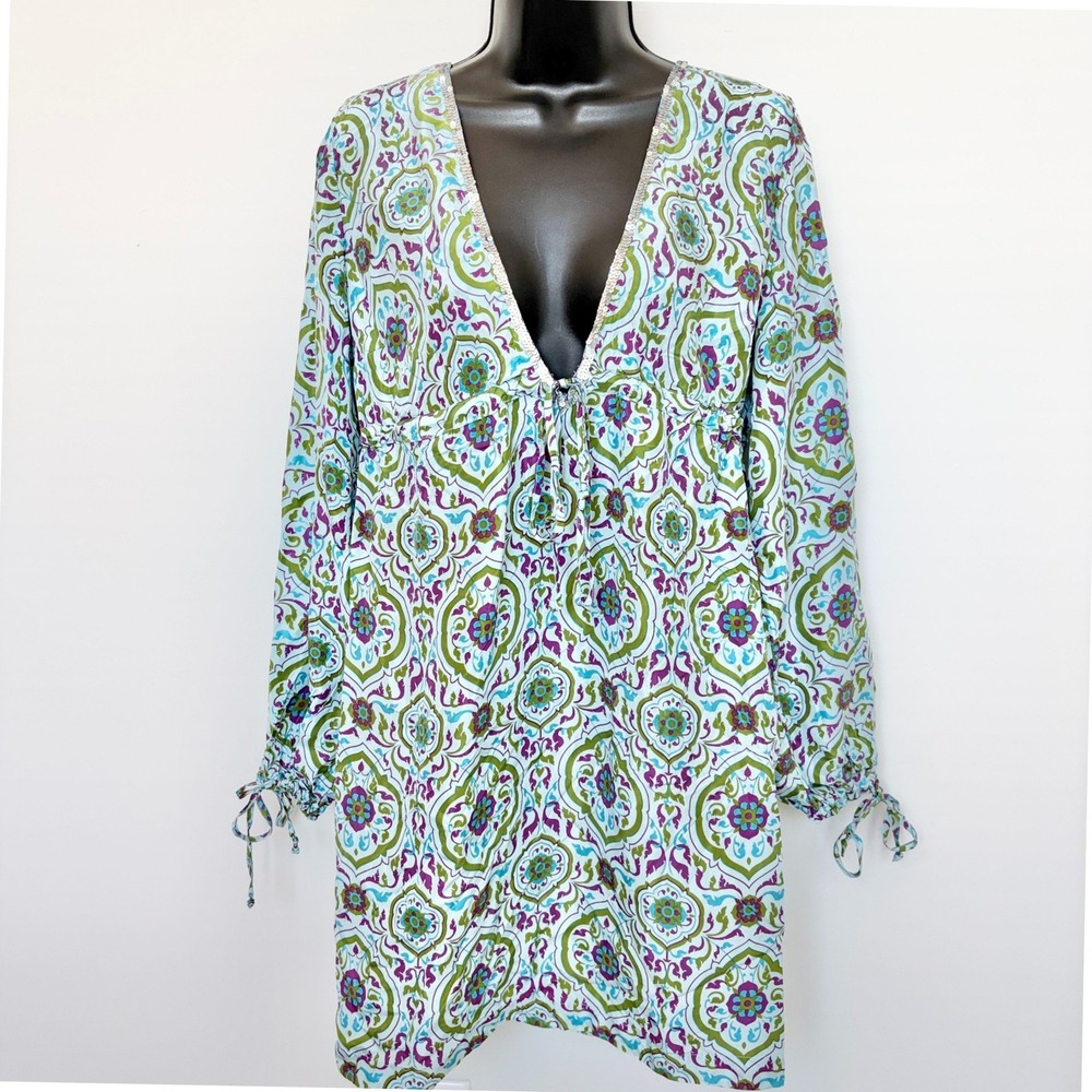 Victoria's Secret Silk Tunic Paisley Sequin V-Neck Hippy Rare Boho